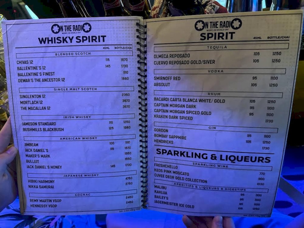 A variety of strong wines, whiskey, vodka, rum, and tequila at On The Radio Bar